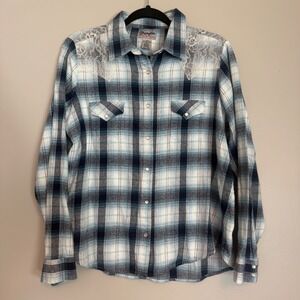 Wrangler Western Plaid Lace Yoke Long Sleeve Snap Front Shirt Kids XXL